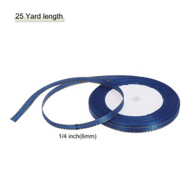MECCANIXITY 1/4 Inch 25 Yard Wide Satin Ribbon with Gold Edges Border Grosgrain Fabric Ribbon for Gift Wrapping Wedding Bouquet, Navy Blue