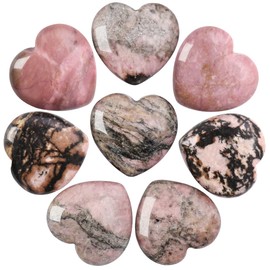 CASMON 8 Pcs Natural Rhodonite Heart Love Stones (1 Inches), Puff Hearts Healing Palm Crystal Set with Gift Box for Chakra Reiki Home Décor