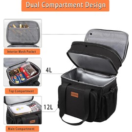 Expandable Large Lunch Bag, Double Deck Insulated Lunch Box Leakproof Durable Soft Cooler Bag for Men Women Adults Work Construction Beach Picnic Daytrip,16L,Black, GLENKEY