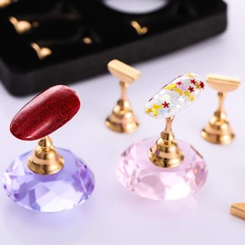 TMISHION Soporte de exhibición de Arte de uñas, Soporte de exhibición de Arte de uñas magnético Puntas de uñas Soporte de Tren de práctica Base de Cristal(Rosa)