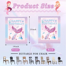 Newleafly 2 PCS Dining Chair Slipcovers, Kids Mermaid Birthday Chair Back Cover for Mermaid Theme Birthday Party and Kitchen Dining Chair Covers Decoration