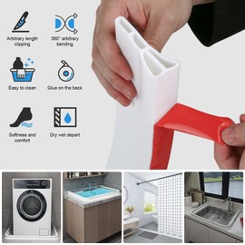 3" High Shower Water Splash Guard,New Collapsible Shower Threshold Water Dam,Shower Barrier Water Stopper to Keep Water Retention System Dry and Wet Separation for Bathroom Kitchen (67'' White)