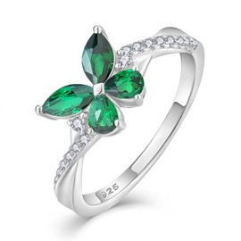Vemhel Twisted Ring 925 Sterling Silver Butterfly Rings Infinity Band Birthtone Jewelry for Women, 10, Created Emerald