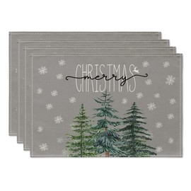 Artoid Mode Pine Tree Snowflake Merry Christmas Placemats Set of 4, 12x18 Inch Seasonal Winter Xmas Holiday Table Mats for Party Kitchen Dining Decoration