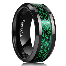 King Will 9mm Dragon Black Stainless Steel Green Carbon Fibre Black Celtic Dragon Inlay Wedding Ring For Men Women 11