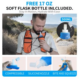 Running Vest Lightweight for Men Women with 500ml Water Bottle, Comfortable Adjustable Chest Strap for Marathon Trail Running Training, Outdoor Sports (Orange, Average Size)