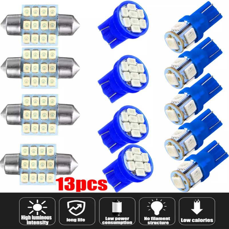 SHENKENUO 13pcs Blue LED Lights Interior Package Kit Car Dome