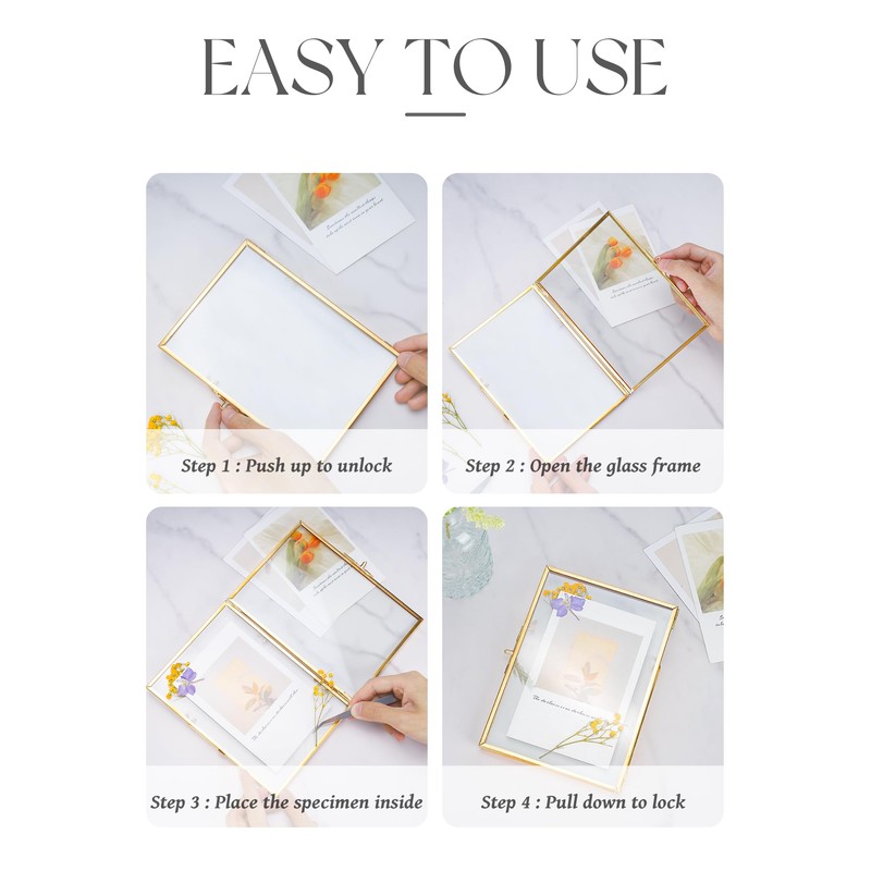 Glass Pressed Flower Frame Handmade, Floating Picture Frames for Pressed