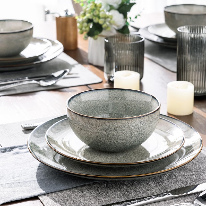 GBHOME Ceramic Dinnerware Sets for 4, 12 Pieces Stoneware Plates