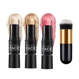 Paquete de 3 Barra de Contorno Maquillaje, Bronceador Resaltador y Tonos, de Rubor Lápiz de Contorno no Graso Impermeable, con Pinceles, Ideal para Co
