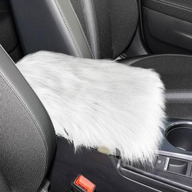 wuyaoyao Furry Car Armrest Cover, 12.1"×6.4" Soft Plush Car Center Console Cover, Winter Warm Fluffy Arm Rest Cover for Car, Auto Armrest Box Cover Protector, Universal Middle Console Pad (White)