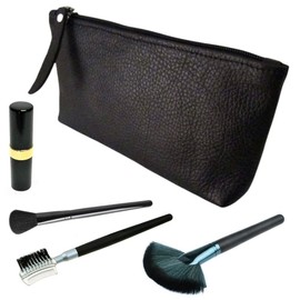 FAST WORLD SHOPPING ® Black Genuine Leather Cosmetic Bag Made in Italy, black