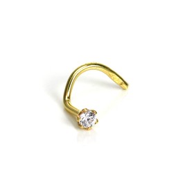 9ct Gold Nose Stud with 2 mm Round Clear Cubic Zirconia Crystal