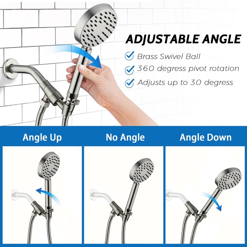 G-Promise Solid Metal Brushed Nickel Handheld Shower Head With Extra