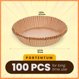 PORTENTUM Baking Paper for Hot Air Fryer, Pack of 100, BPA-Free, 16-20 cm, Airfryer Baking Paper, Non-Stick, Waterproof, Oil-proof, Disposable Trays, Air Fryer, Parchment Paper Liner for Hot Air Fryer