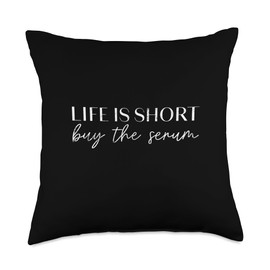 Buy The Serum Skincare Serum Pun For Estheticians Vintage Life is Short Buy The Serum Skin Esthetician Throw Pillow, 18x18, Multicolor