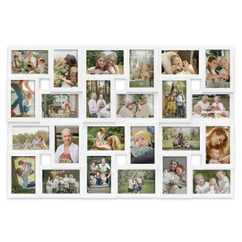 J.M.Deco Collage Picture Frames for Wall 24 Slots, Large Photo Frame Gallery Puzzle Collage Wall Hanging for 4 x 6 Photo, Christmas Gift for Family or Friends - Pure White