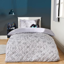 OHS Single Quilt Covers Gaming Pinsonic, Ultra Soft Warm Fabric, Modern Comfortable Gaming-Themed Pattern Duvet Set with Pillowcase For Kids, Grey - Single Size