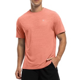 Rdruko Men's Workout Shirts Moisture Wicking Dry Fit Short Sleeve Lightweight UPF 50+ Athletic Running Gym Active T Shirts,Orange Powder,L