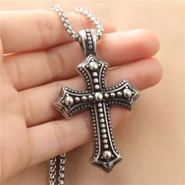 YS Jewelry Silver Cross Pendant Necklace Men's Women's Christian Catholic Jewelry Gift 24"