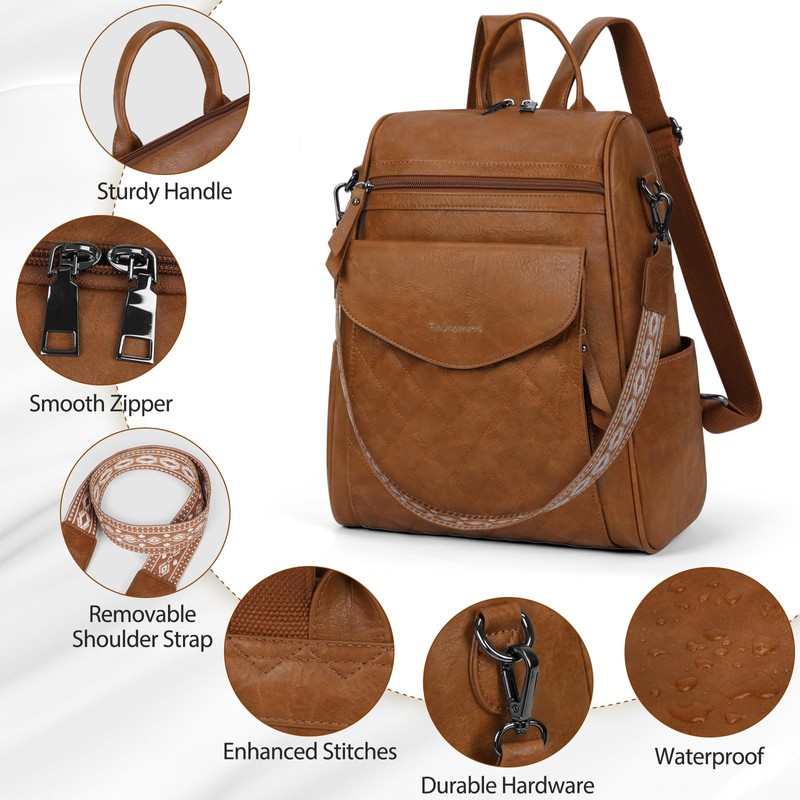 RAINSMORE Backpack Purse for Women Fashion Leather Backpack Designer Ladies