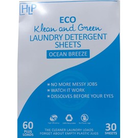 HLP Healthy Living Proteins HLP Laundry Detergent Sheets - 30 Detergent Sheets - 60 Loads - Ocean Scent - No Plastic Jug - Concentrated NO Liquid Laundry Soap - Eco Friendly Sheets (1 Pack)