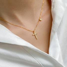 SILBERTALE 925 Sterling Silber Kreuz Anhänger Halskette Cubic Zirkonia Kreuz Kette Schlüsselbein Halskette Verstellbar Zierlicher Schmuck für Frauen