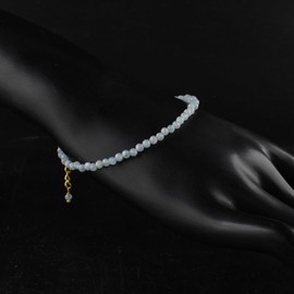 Natural Blue Aquamarine Gemstone Micro Beads Dainty Bracelet Jewelry for Women, March Birthstone, Chakra Energy Crystals, 14k Gold Plated Chain 8 inch Adjustable