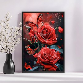 Rose Diamond Painting Adult Red Rose Diamond Painting Full DIY Diamond Art Painting Embroidery Set Home Wall Decor Gift 30 x 40 cm