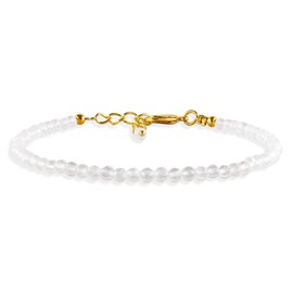 InfinityGemsArt Natural Moonstone Gemstone Micro Beads Dainty Bracelet Jewelry for Women, June Birthstone, Energy Healing Crystals, 14k Gold Plated Chain 8 inch