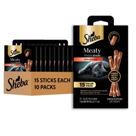 Sheba Meaty Tender Sticks Soft Cat Treats with Chicken, 0.14 oz., 15, Pack of 10 (150 Sticks Total)