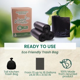 13 Gallon Biodegradable Trash Bags | Eco-Friendly, Leak-Proof, Tear-Resistant | Made from Recycled Materials | Kitchen Can Liners, 60 Count