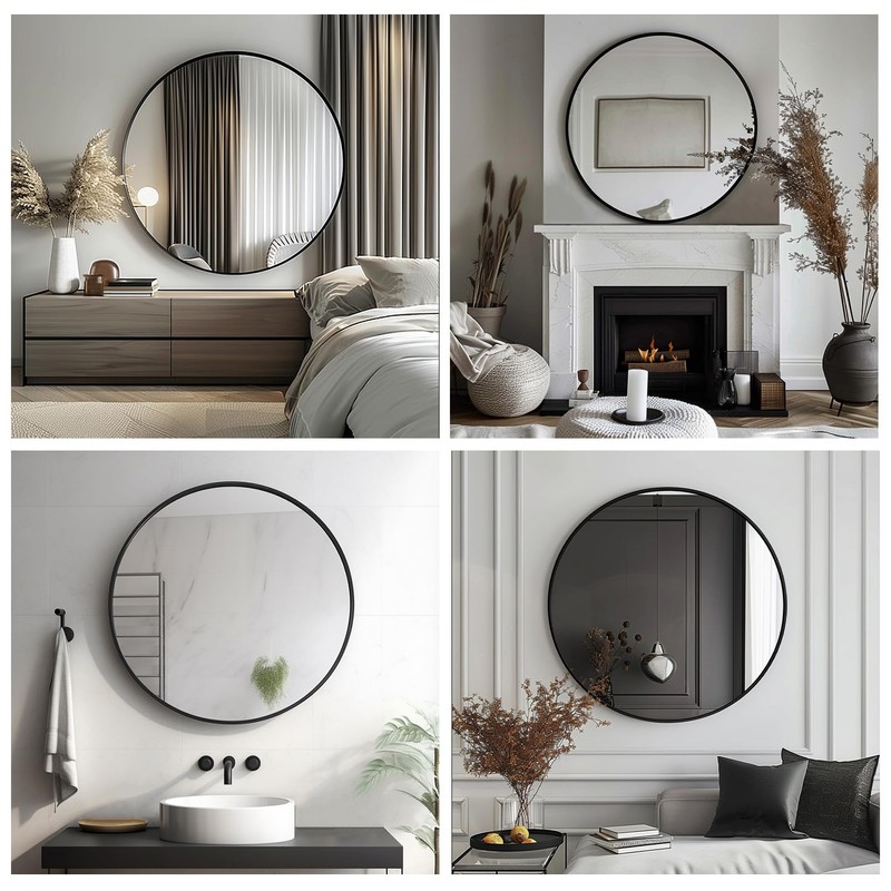 Sunniry Black Circle Mirror, Round Bathroom Mirror 20 inch, Round