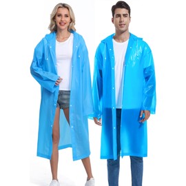 Borogo Rain Ponchos for Adults Reusable 2Pcs Raincoats Emergency Survival With Hoods And Sleeves for Women Men Blue