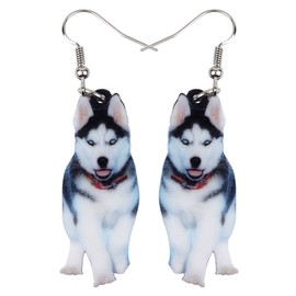BAMAY Acrylic Funny Siberian Husky Earrings Dangle Drop Puppy Jewelry Cute Pets Dog Gifts for Women Girls Dog Lovers Charms Decor (White)