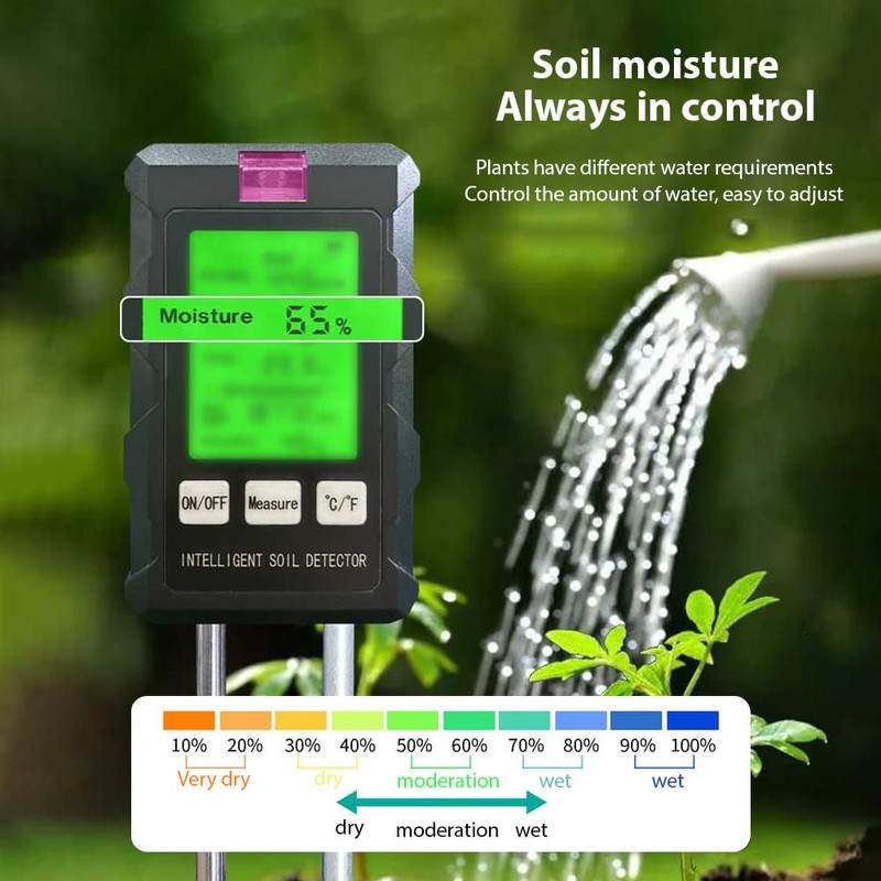 Splenssy Soil Moisture Meter 6-in-1 Soil Ph Meter Moisture/Fertility/pH/Temperature/Humidity/Light 90-Degree
