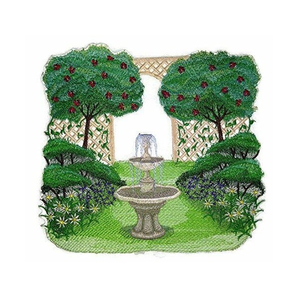 BeyondVision Garden Fountain Scene Embroidered Iron on/Sew Patch [7.82" 7.33"]