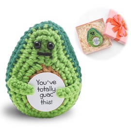 Funny Positive Avocado Wool Knitting Doll, Mini Cute Pocket Hug with Positivity Card, Soft Novelty Good Luck Gifts Charm Encourage Women Kids Students Exams for Birthday Party Home Office Decor