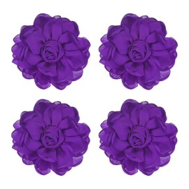 M METERXITY 4-Pack Rose Flower Brooches and Pins for Women, Lapel Pins Dainty Satin Fabric Big Camellia Hair Flowers Clips for Wedding/Parties/Clothes/Jewelry [10cm, Purple]