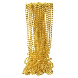 HARFINGTON 24 Pcs Mardi Gras Beads Necklaces, 7mm 33" Carnival Beaded Necklaces, Round Bulk Party Beads Necklace Costume Supplies for Christmas Event Party Favors Decorations, Golden