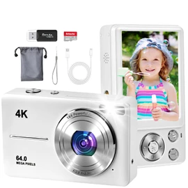 4K Digital Camera for Photography, Autofocus 64MP Vlogging Camera, 32GB TF Card, 2.8'' LED Screen, 18X Zoom, Anti-Shake, Portable YouTube Point and Shoot Digital Cameras for Kids Teens Adult Beginner