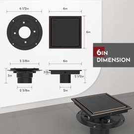 WEBANG 6 Inch Square Shower Drain Bronze Floor Drain with Flange Reversible 2-in-1 Cover Tile Insert Grate Removable SUS304 Stainless Steel CUPC Certified Oil Rubbed Bronze