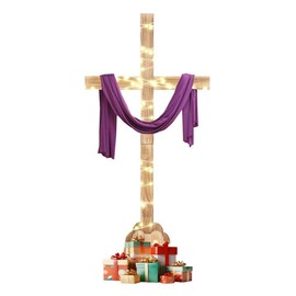 Kuabiz Extra Large Wood Cross 59 Inch Easter Wood Standing Cross Decoration Jesus Christ Catholic Crafted Supplies He Is Risen Outdoor Decor for Home Wedding Communion Churchr (Lighting Not Included)