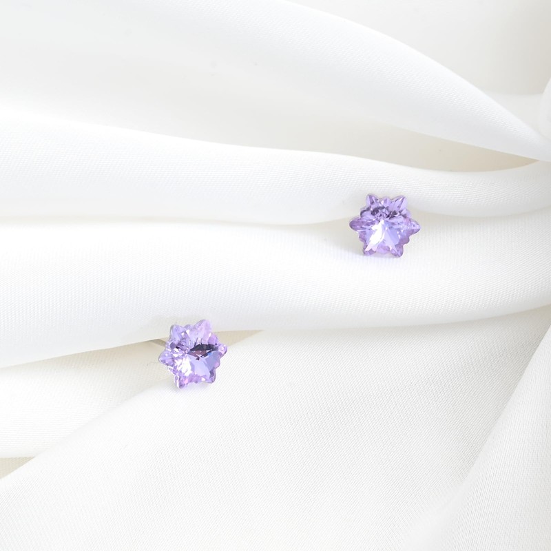 Weviway Sterling Silver Amethyst Star Stud Earrings, Purple Crystal, February