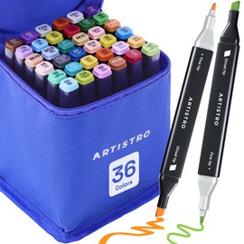 ARTISTRO 36 Dual-Tip Alcohol Markers - Alcohol-Based Pens Set, Chisel + Fine Tip, Quick Dry, Carrying Case Included