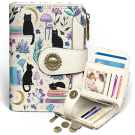 Icycay Black Cat Small Wallet Women RFID Blocking Bifold, Cute Credit Card Holder, Zipper Coin Pocket, PU Leather, Compact, Travel, 4 ID Window, 14 Card Slots, Cash Purse, Ladies Woman Female Girls