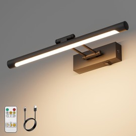 irotine Black Battery Operated Picture Light Rechargeable, Wireless Picture Light for Painting with Remote Control and Timer Off, Dimmable Gallery Light with Adjustable Swing Arm for Artwork,Black