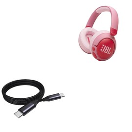BoxWave Cable Compatible with JBL Junior 470NC Noise-Canceling Wireless Over-Ear Kids Headphones - DirectSync PD Cable (3ft) - USB-C to USB-C (100W), Type C Braided Charge and Fast Sync - Jet Black