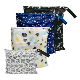 EZ Moms SMML 4 piezas bolsa impermeable húmeda con dos bolsillos para pañales, bolsa grande húmeda, reutilizable, bolsa seca húmeda, bolsas impermeables para natación