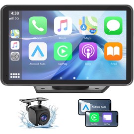 Gegaibe Wireless Car Stereo with Apple CarPlay/Android Auto, Portable Touch Screen Car Radio Multimedia Player with Bluetooth, Backup Camera, Navigation, Mirror Link for All Vehicles